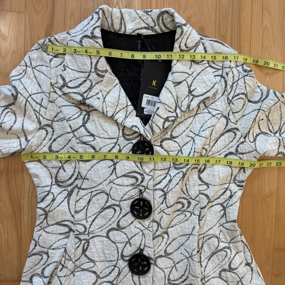 IC by Connie K Textured Swing Jacket Cream Black Abstract Swirl Size Large